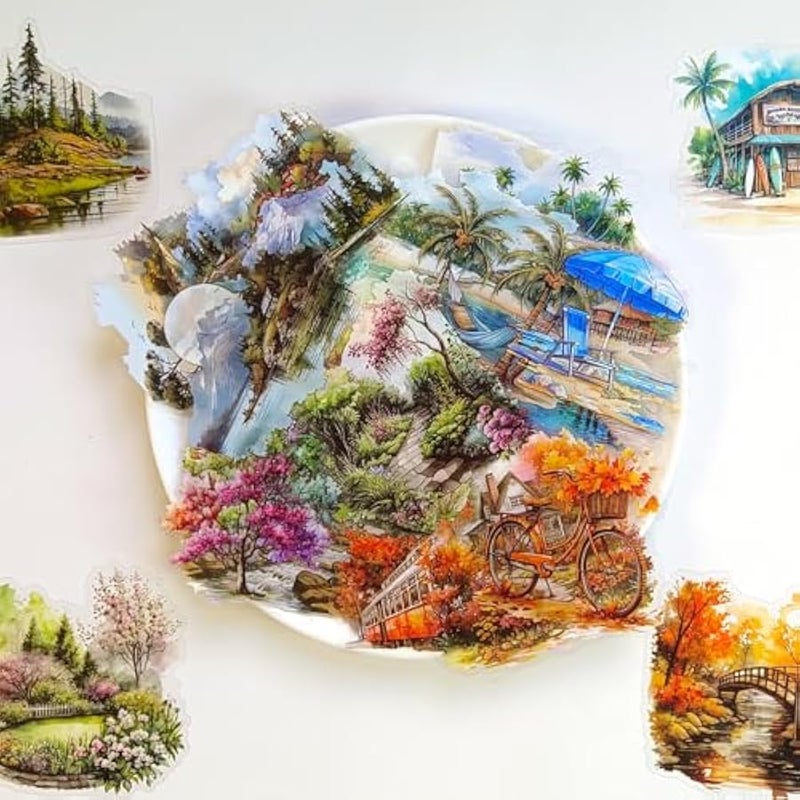 Nature Landscape Stickers Set - 120 Pcs Clear PET Travel Stickers for Scrapbooking, Journaling, Junk Journal, Collage - Waterproof Transparent Mountain Forest Beach for Scrapbook Supplies - Image 2
